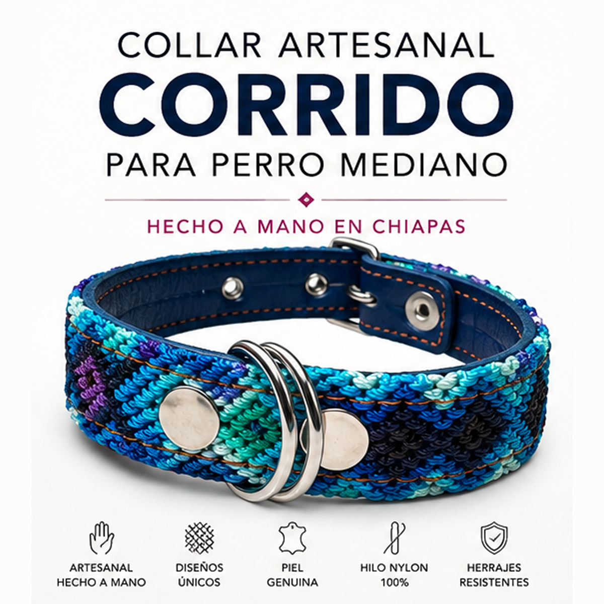 Collar para Perro Artesanal Corrido 2 cm de ancho - Image 3